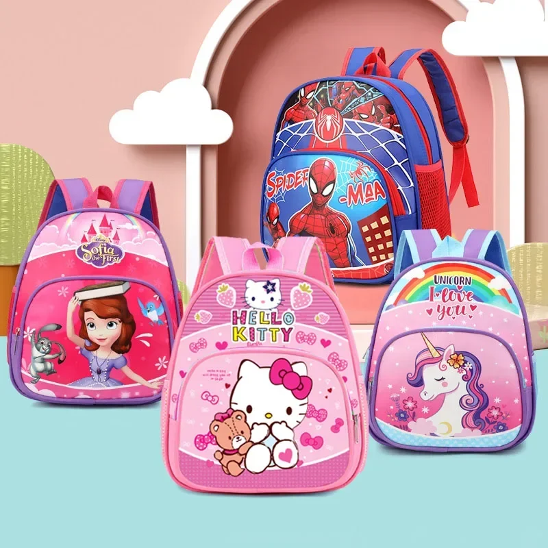 New Princess Elsa Spiderman Breathable Backpack 3-5Y Student School Bags Princess Sofia Kids Cute Cartoon Girls Gift