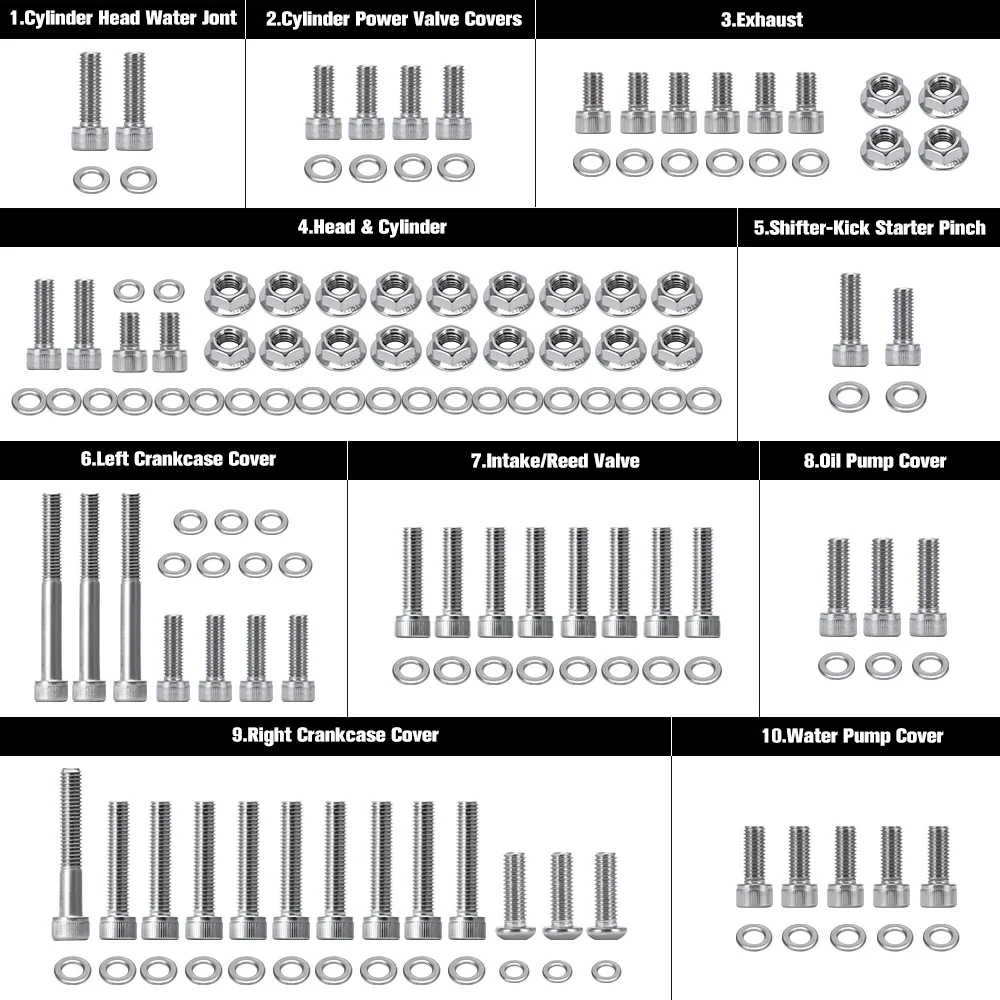 151Pcs Polished Engine Bolt Screw Set For Yamaha YFZ 350 Banshee ATV Cylinder Head Water Joint Bolts Exhaust Bolts