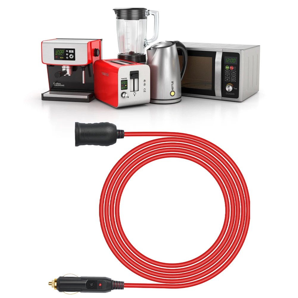 สายต่อพ่วงที่จุดบุหรี่ในรถยนต์ 12V 24V หัวปลั๊กตัวผู้เป็นเต้ารับตัวเมีย สายยาว 12 ฟุต สำหรับเครื่องสูบลมยาง