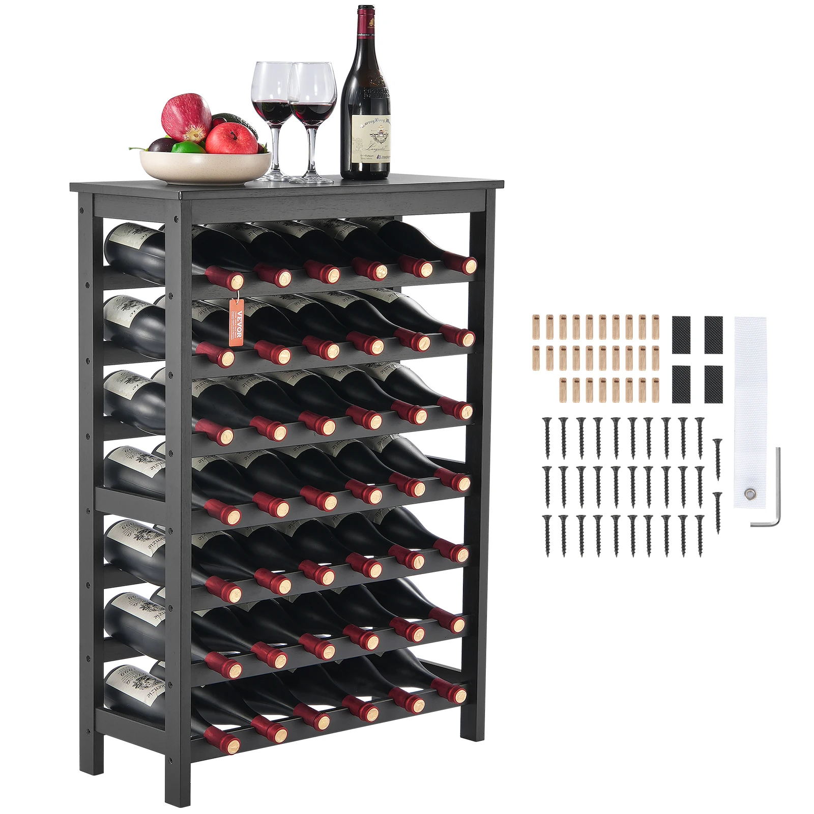 

VEVOR 42 Bottle Modular Wine Rack Solid Bamboo Wood Storage Racks with Table Top Floor Freestanding Wines Holder Display Shelf