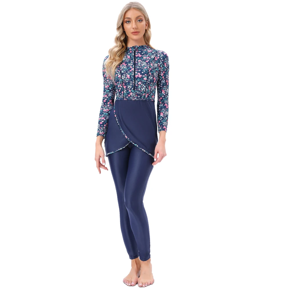 

Women Muslim Swimwear Floral Long Print Full Cover Swimsuit Hijab Islamic Burkinis Modest Plus Size Beachwear Bathing