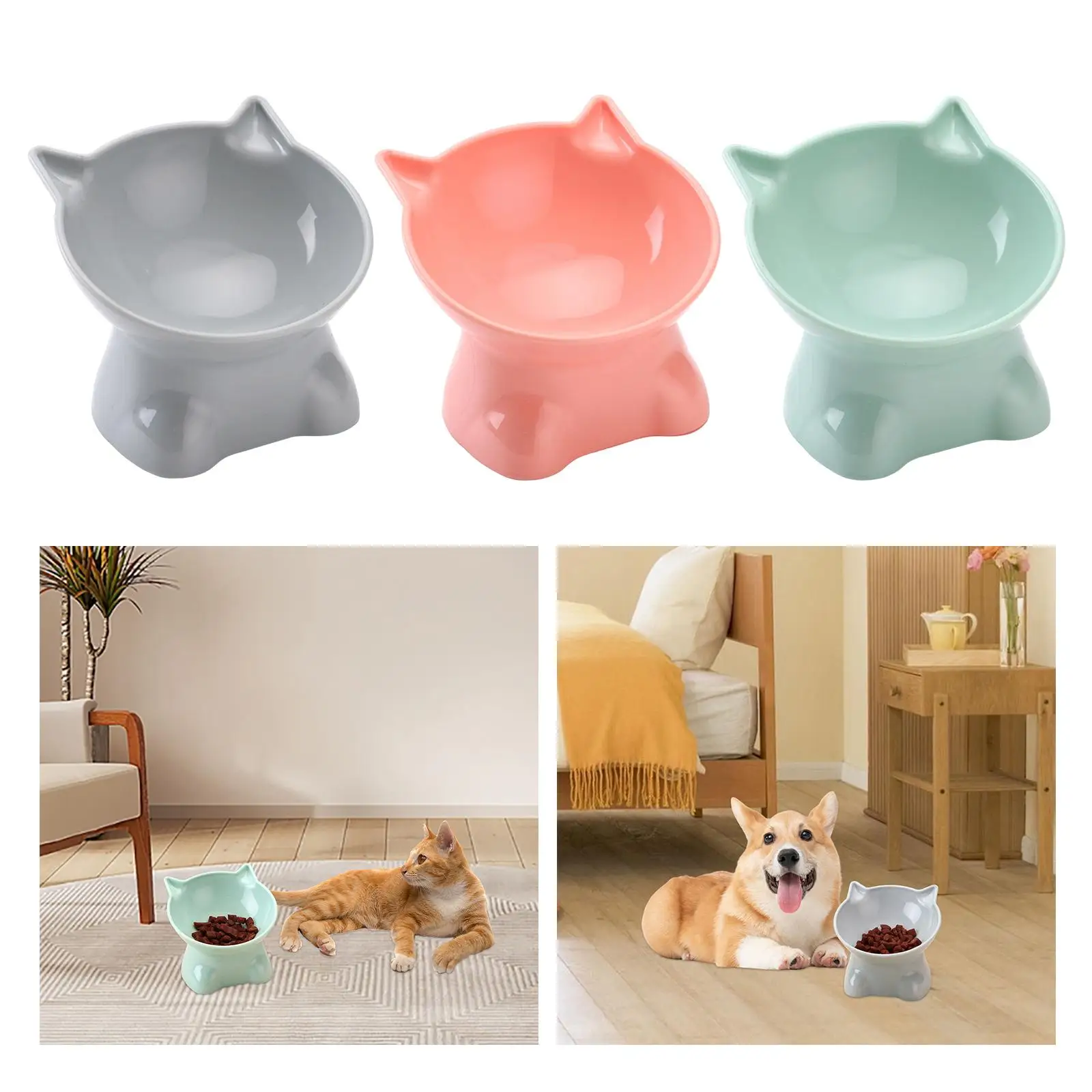 Raised Cat Bowl Portable Anti Slip Pet Feeding Dish Lightweight Stable Protection Cervical Kitten Water Bowl for Indoor Cats