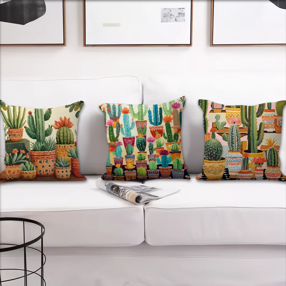 Minimalist cactus green desert plant cushion cover For Pillow Printing Sofa Decoration Home Room Shop Office Nordic Simplicity