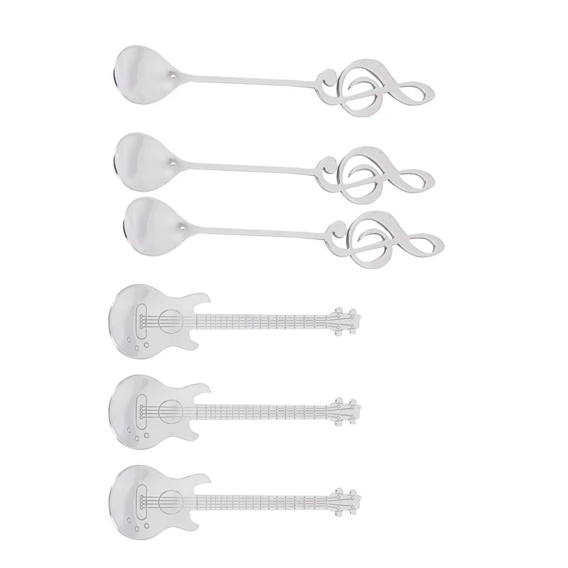 

Coffee Spoons,60 Pack Creative Cute Teaspoons Stainless Steel Staff Musical Notation Shaped (30 Music Note +30 Guitar)