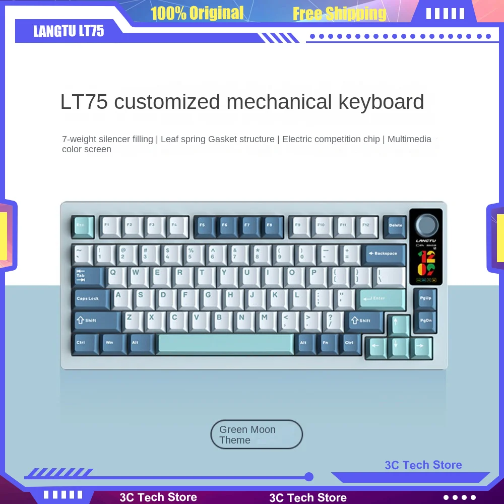 LANGTU LT75 Wireless Customized Mechanical Keyboard Gaming Tri-Mode Bluetooth75% Layout  Hot Plug Dial Gasket Structure   Office