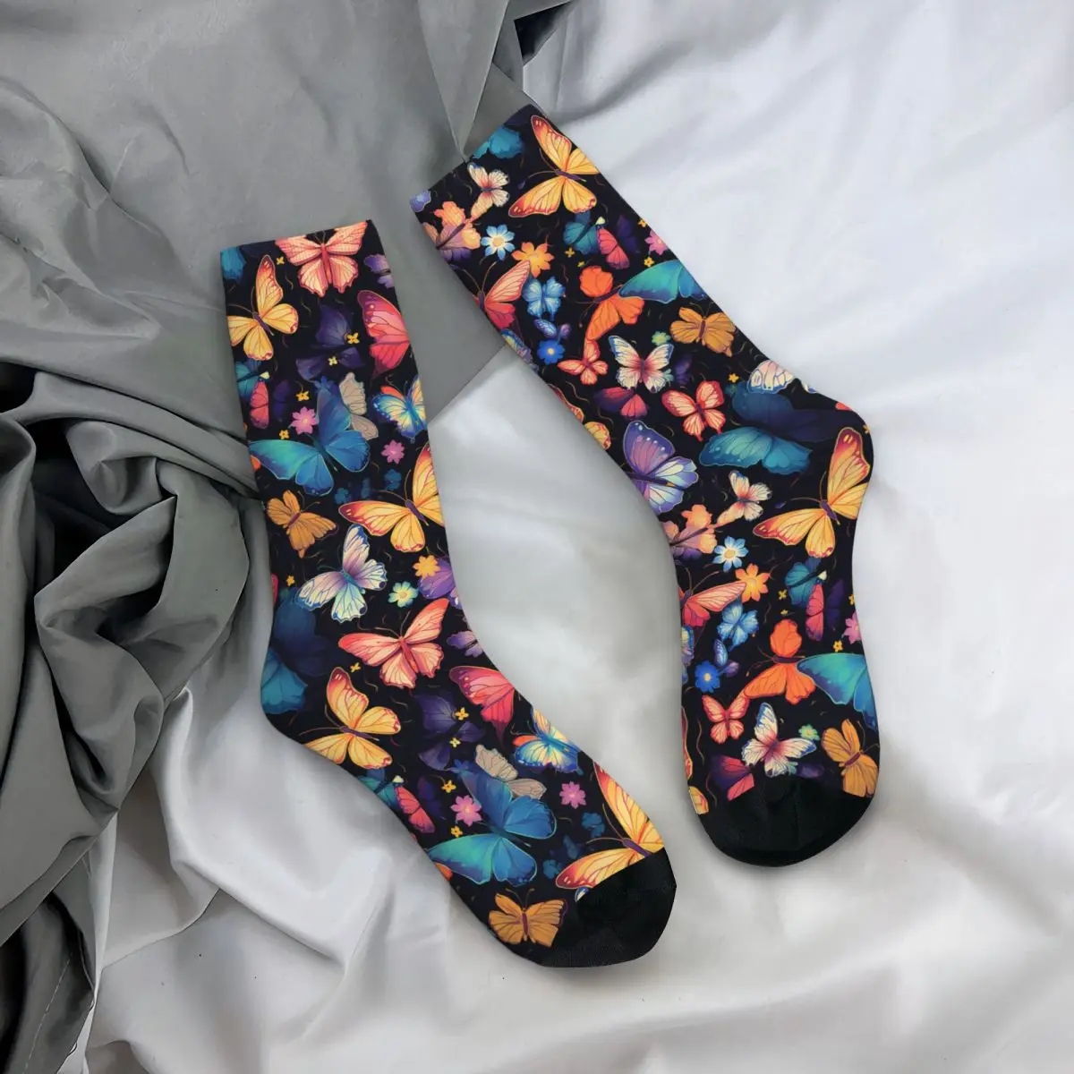

All Seasons Crew Stockings Colorful Butterfly Pattern Socks Fashion Long Socks for Men Women Valentine's Day Gifts