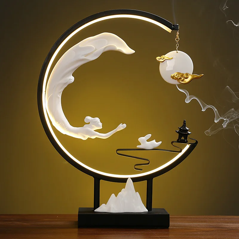 

Chinese Zen Lamp Ring Chang 'e Flying To The Moon Creative Backflow Incense Burner Home Living Room Office Desktop Decoration