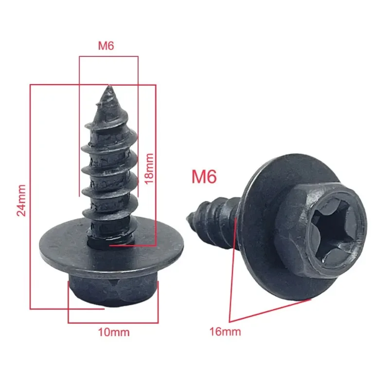 20Pcs M6 Black Cross Hex Self Tapping Screws With Gasket 6mm Auto Motorcycle Bumper Fender Engine Guard Fastener Bolts