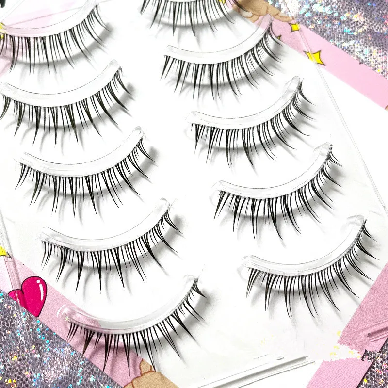 Manga Lashes 5/3Pairs Natural False Eyelashes Full Strip Clear Band Wispy Mink Lashes cosplay Daily Dating Korean Make Up Tools