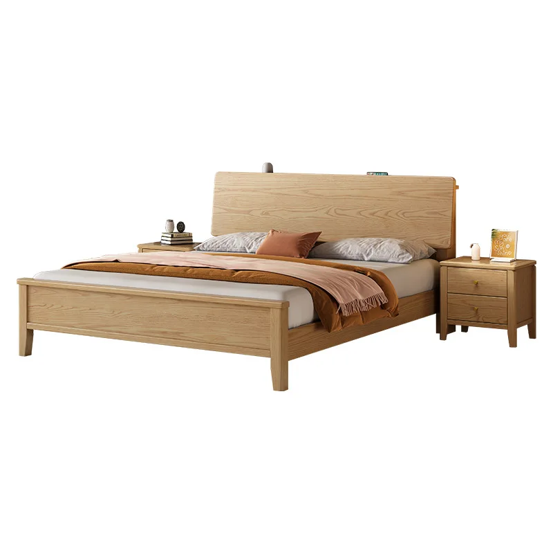Ash wood solid wood bed All solid wood 1.5 Nordic simple log wind bedroom 1.8m double bed with storage