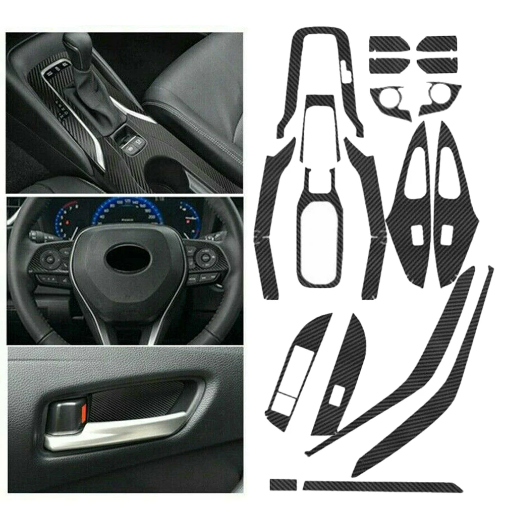 19pcs/Set New Interior Door Handle Center Console Steering Wheel Gear Panel Sticker Kits  LHD Fit for Toyota Corolla 2019 2020