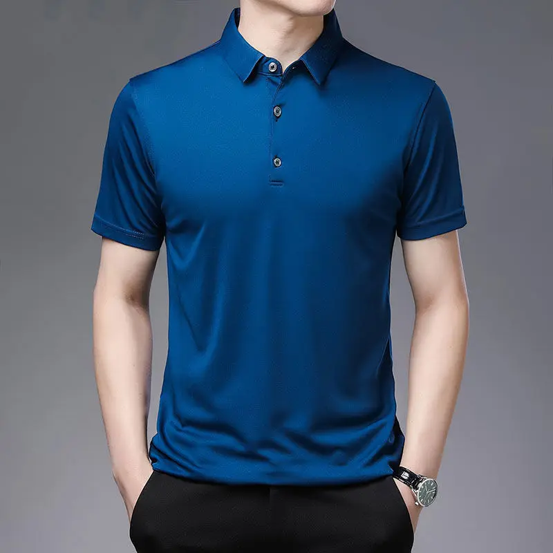 Business Casual Men Solid Short Sleeve Polo Shirts Summer Office Social Male Clothes Basic Streetwear Fashion Loose Casual Tops