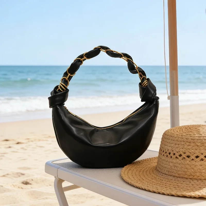 Soft Pu Leather Pleated Half Moon Bag for Women Large Capacity Shoulder Hobo Bag New Commute Trendy Dumpling Crescent Armpit Bag