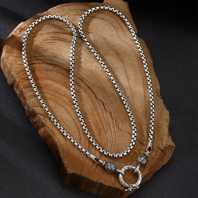 S925 Sterling Silver Tang Grass Necklace - Unisex Universal Clasp Box Chain Versatile Street Style