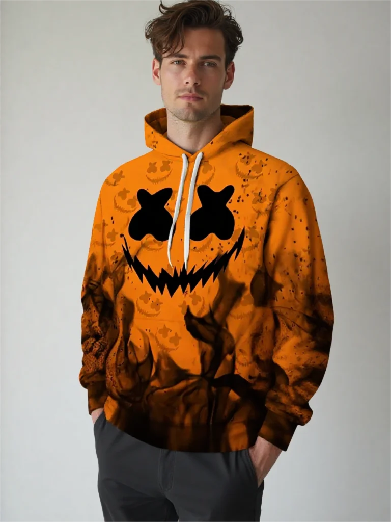 

Funny Smile Face Graphic Men's Hoodies 3D Print Halloween Theme Style Long Sleeve Hooded Clothes Fashion Creative Unisex Clothes