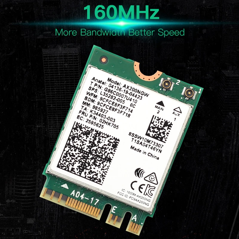 Cartão sem fio WiFi 6 Bluetooth 5.2 3000Mbps para AX200 M.2 Dual Band 2.4G/5Ghz 802.11ac/ax