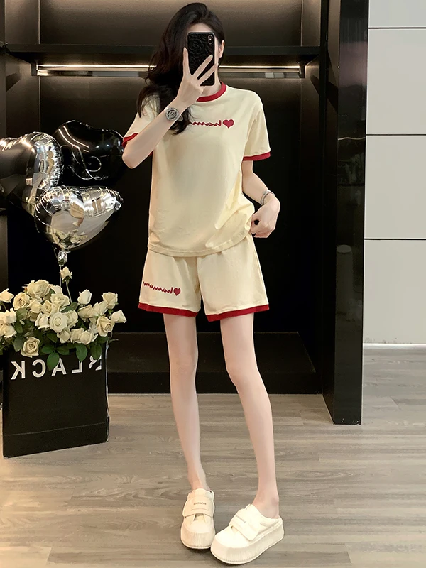

Summer 2026 New Fashion Anti-Aging Casual Sports Set Women's Stylish Slim Short Sleeve T-Shirt Shorts Two-Piece Set round Neck