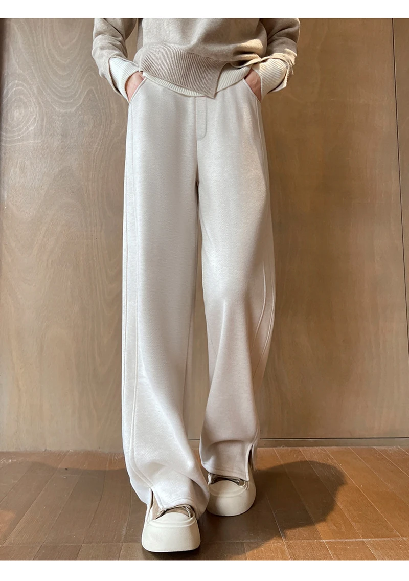 Kunstwollhose mit weitem Bein für Damen, modische elegante Baggy-Hose, Herbst-Winter-Bürohose für Damen, koreanische High-Waist-Straight-Hose, neu – Detail 5