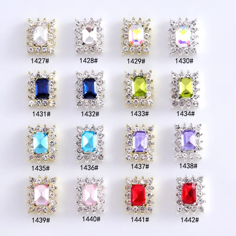 

10pcs/bag 3D Alloy Nail Art High Quality Bling Octagonal Gems Stones Full Diamond Color Square Big Crystal Rhinestones Charms