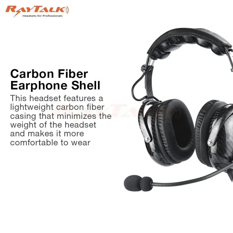 Raytalk Carbon Fiber Aviation Headset / Headphone with Active Noise Canceling for Flight  Training Student