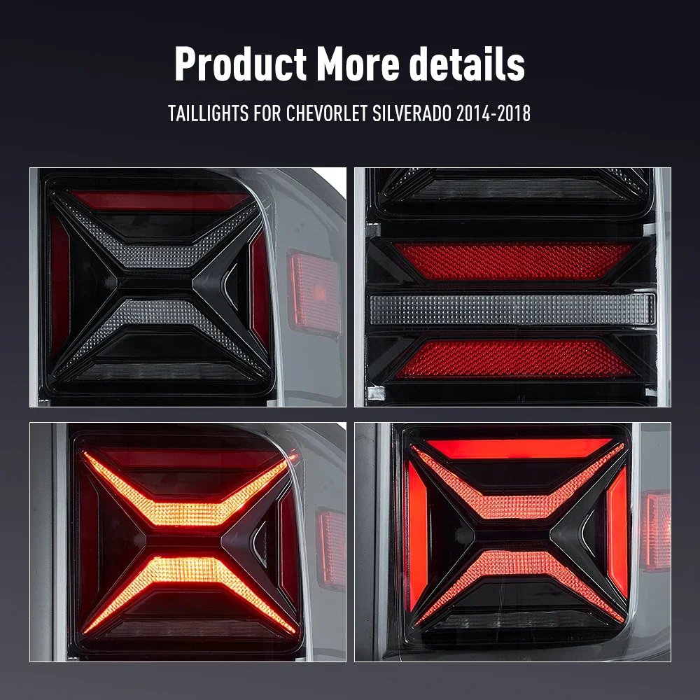 Светодиодные задние фонари для Chevorlet SILVERADO 2014-2018, задние фонари, задние фонари с тормозом, реверсивные противотуманные фары, указатель поворота