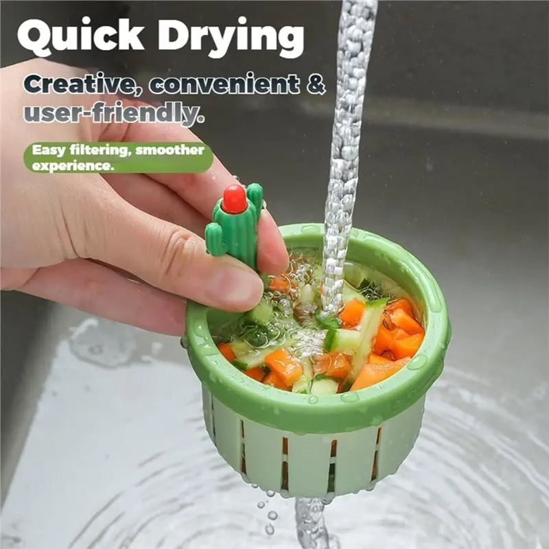 ABLK Kitchen Sink Drain Strainer 2Pcs Cactus Design With Gasket, Multi-Functional Drain Basket Filter In Yellow And Green