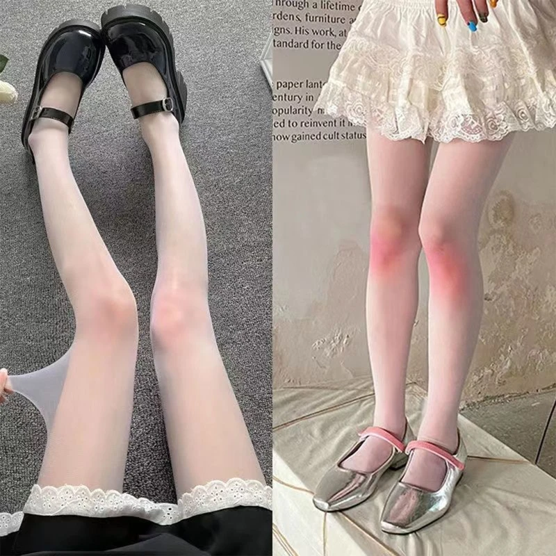 Women Sweet Girl Ultra Thin Transparent Pantyhose Japanese Style  Gradient Pink Blusher Cheek Color Knee Sheer Tights