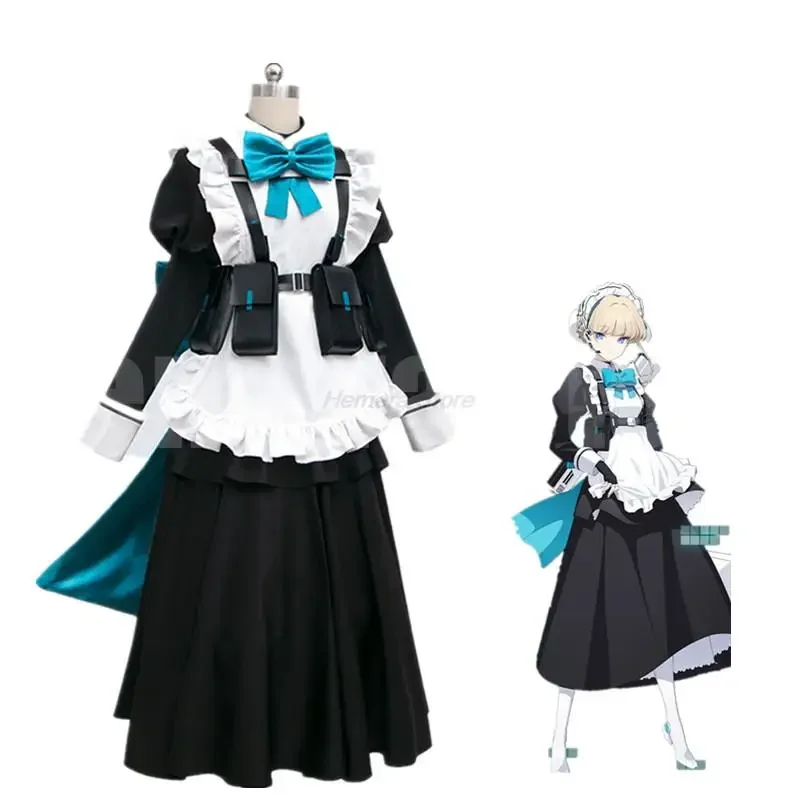 Anime archivo azul Cosplay Asuma Toki mujeres uniforme de sirvienta Lolita vestido largo peluca adorno blindado traje con lazo disfraz de Carnaval Sexy