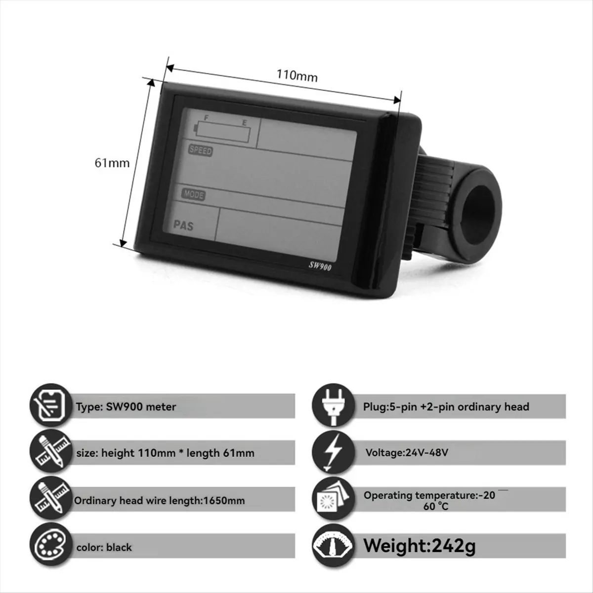T35C SW900 Electric Bike LCD Display Dashboard SM5+2PIN+20A Sine Wave Controller for Mountain Bike Modification Accessories