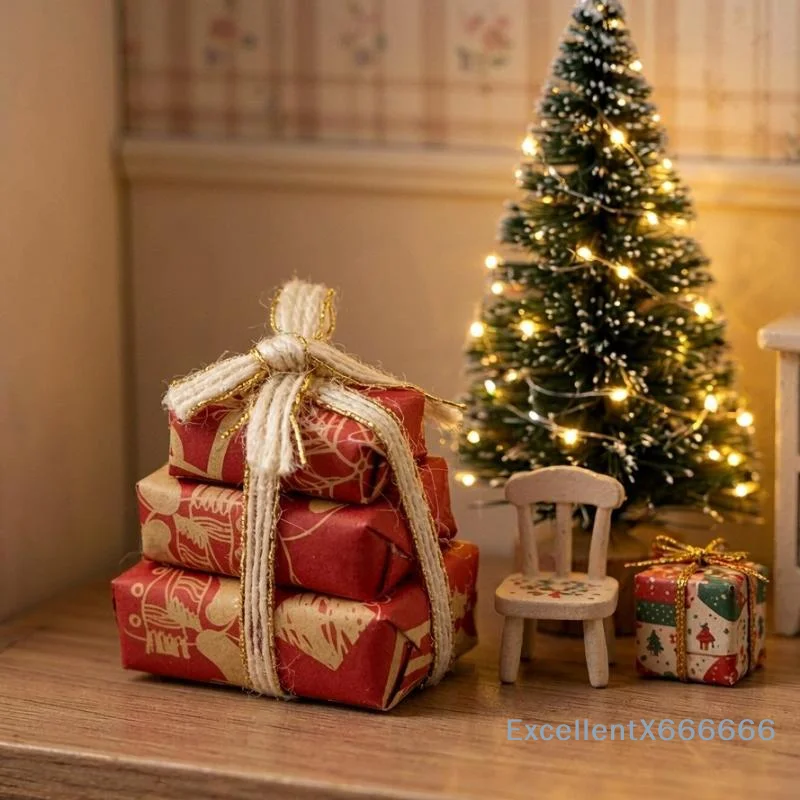 Dollhouse Miniature Christmas Gift Box Christmas Scene Party Favors Decorative Accessories Surprise Gifts Christmas Props