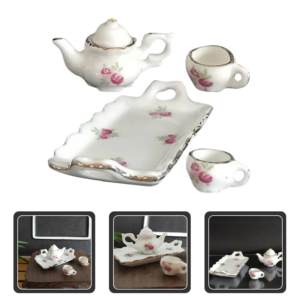 

House Tea Set Flatware Mini Teaware Miniature Cup Ceramics Cute Teapot Pretend Play Toy Child