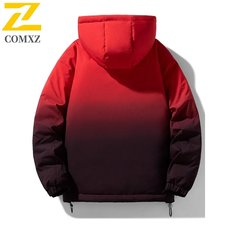 COMXZ 2025 Mens Padding Coat Hooded Splicing Outdoor Adventure Multi-Functional Coat Hiking Travel Lightweight Autumn Wear