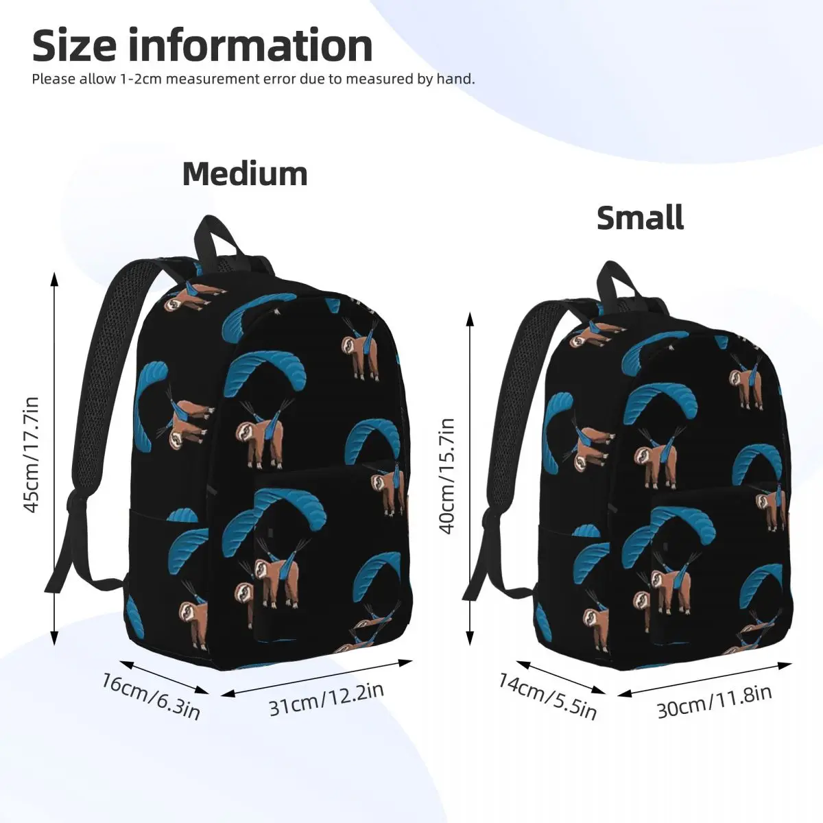 Paragliding Flying Sloth Sunglasses Skydiver Paraglider Backpack Daypack Large Capacity Kids BookBag School Bag Shoulder Bags