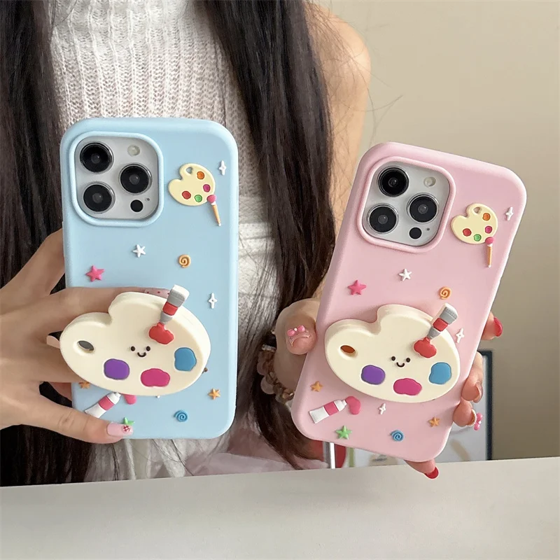 

For iphone 16promax color palette fold bracket Silicone Protection Cover for iphone 15 14 Plus 11 12 13 15 Pro Max Cute Patterns