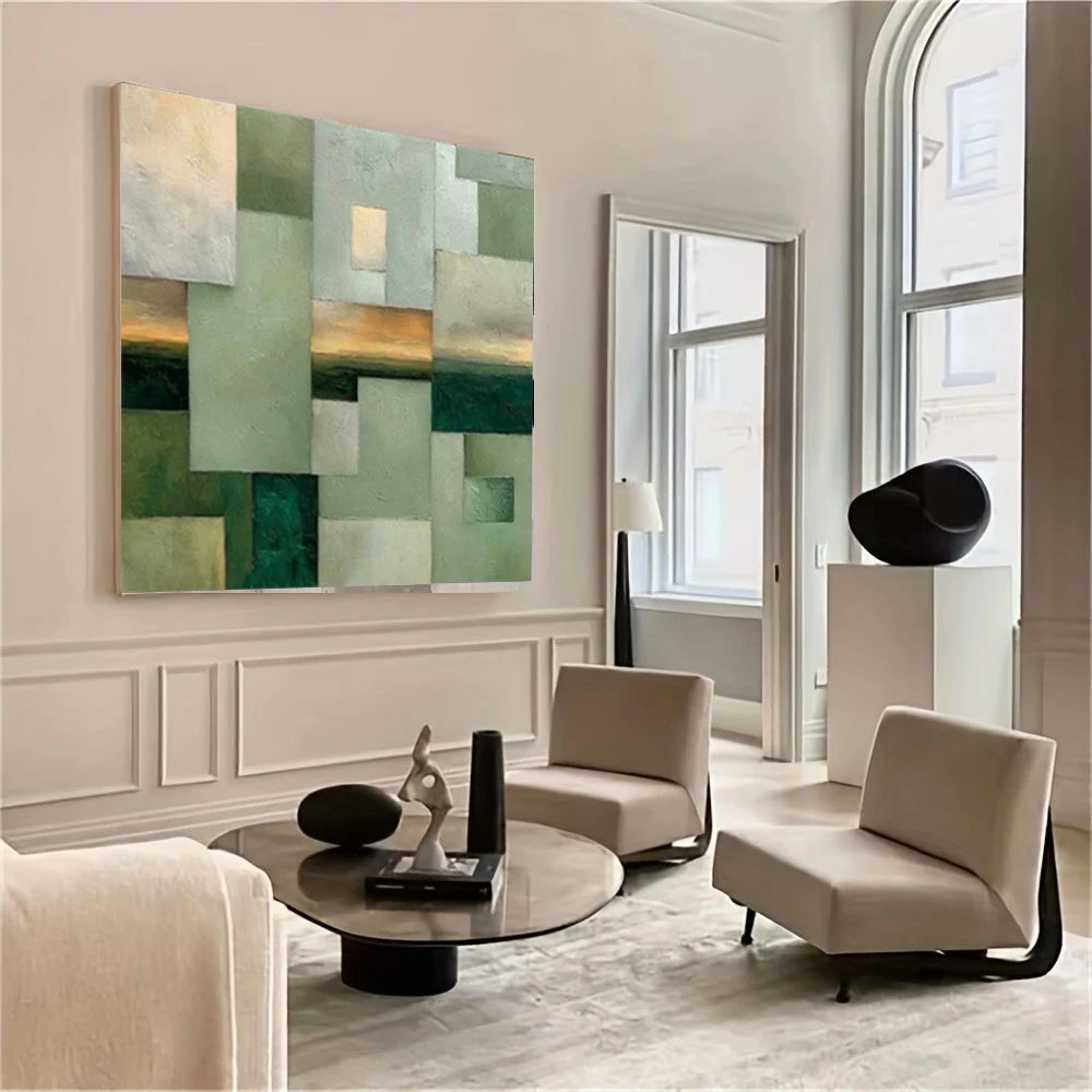 Simple Circle Art Handmade Geometry Oil Painting Wall Pictures For Bed Room Grey Square Large Living Room Decoration Gift
