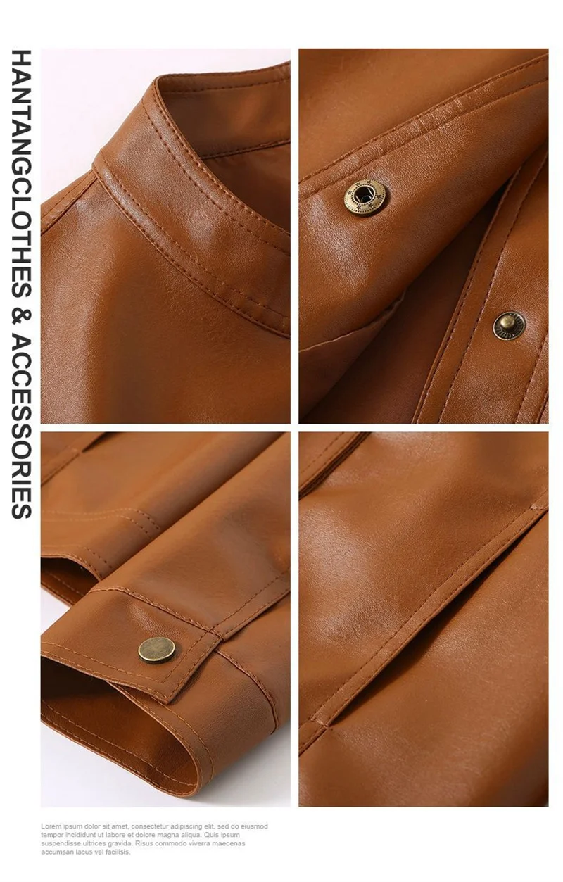 Kurtki damskie Kurtka skórzana Nowa, jednorzędowa, skórzana damska krótka kurtka Retro kołnierz Kurtka skórzana na wiosnę i jesień