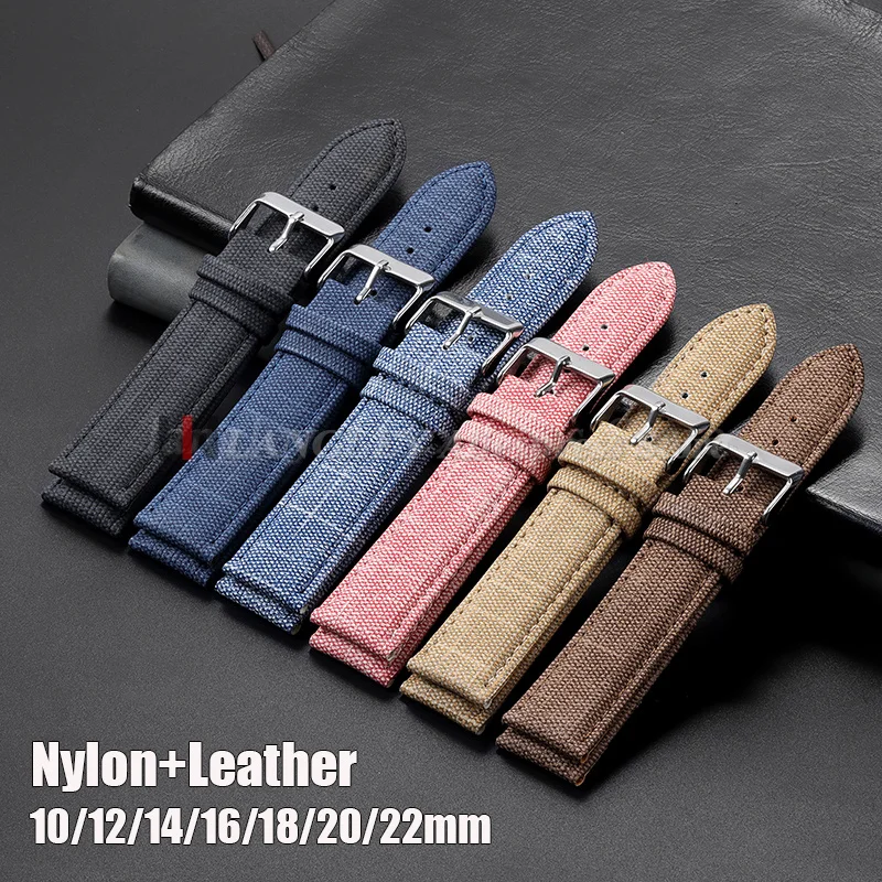 Nylon Strap Retro Watchband 10/12/14/16/18mm 20mm 22mm for Seiko Canvas Leather Denim Fabric Men Women Sport Universal Bracelet