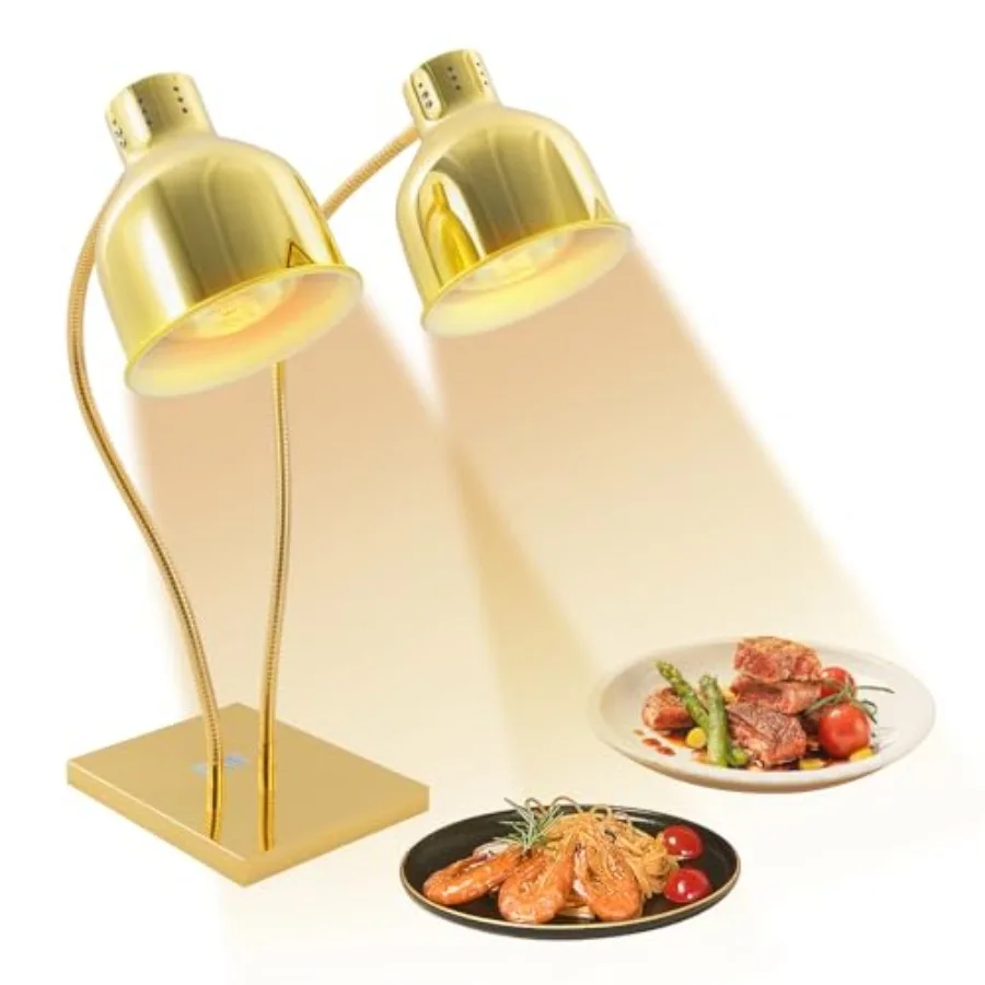 

Commercial food warmer for restaurant/buffet use, iron material, gold color, 500W dual head with 360 adjustable arms and 122F h