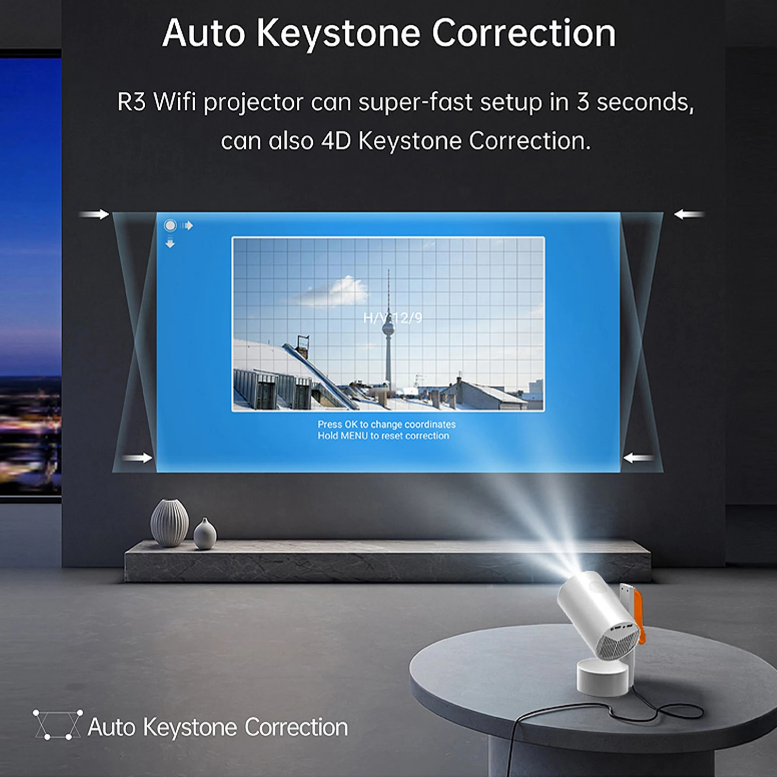 Proyektor WOOPKER R3H4 630ANSI Asli 1080P Mendukung 4K Android11 BT5.0 Koreksi Keystone Otomatis 270 °   Rotasi untuk Home Theater