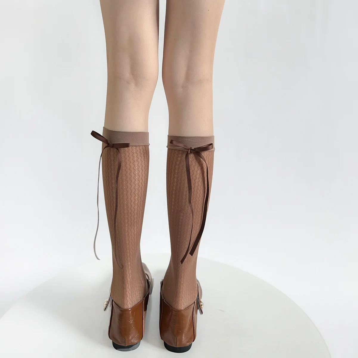 

Mesh Fishnet Stockings Women Ribbon Bow JK Girls Knee Socks Stocking Hollow Out Thin Breathable Solid Color Long Socks Stockings