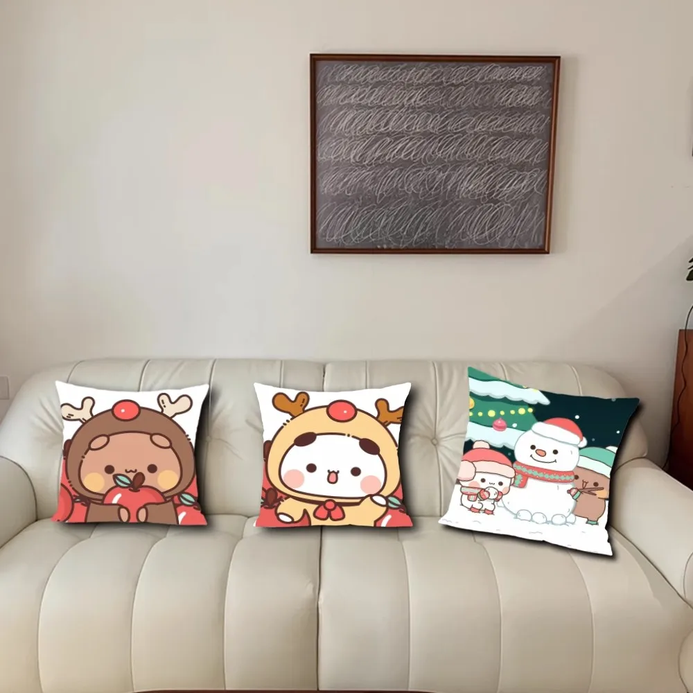 BubuDudu Chrismas Cartoon Pillow Case Living Room Accent Couch Back Support Square Lounge Restful Nap Companion ﻿