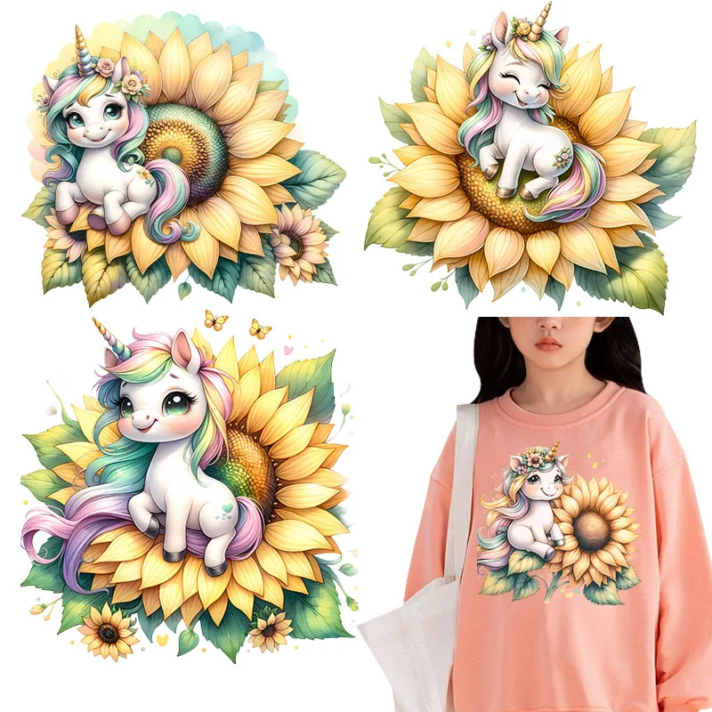 Cartoon Cute Unicorn Heat-sensitive Patches Application Stripes on Kids Clothes ironing Printing for Tops DIY Decals