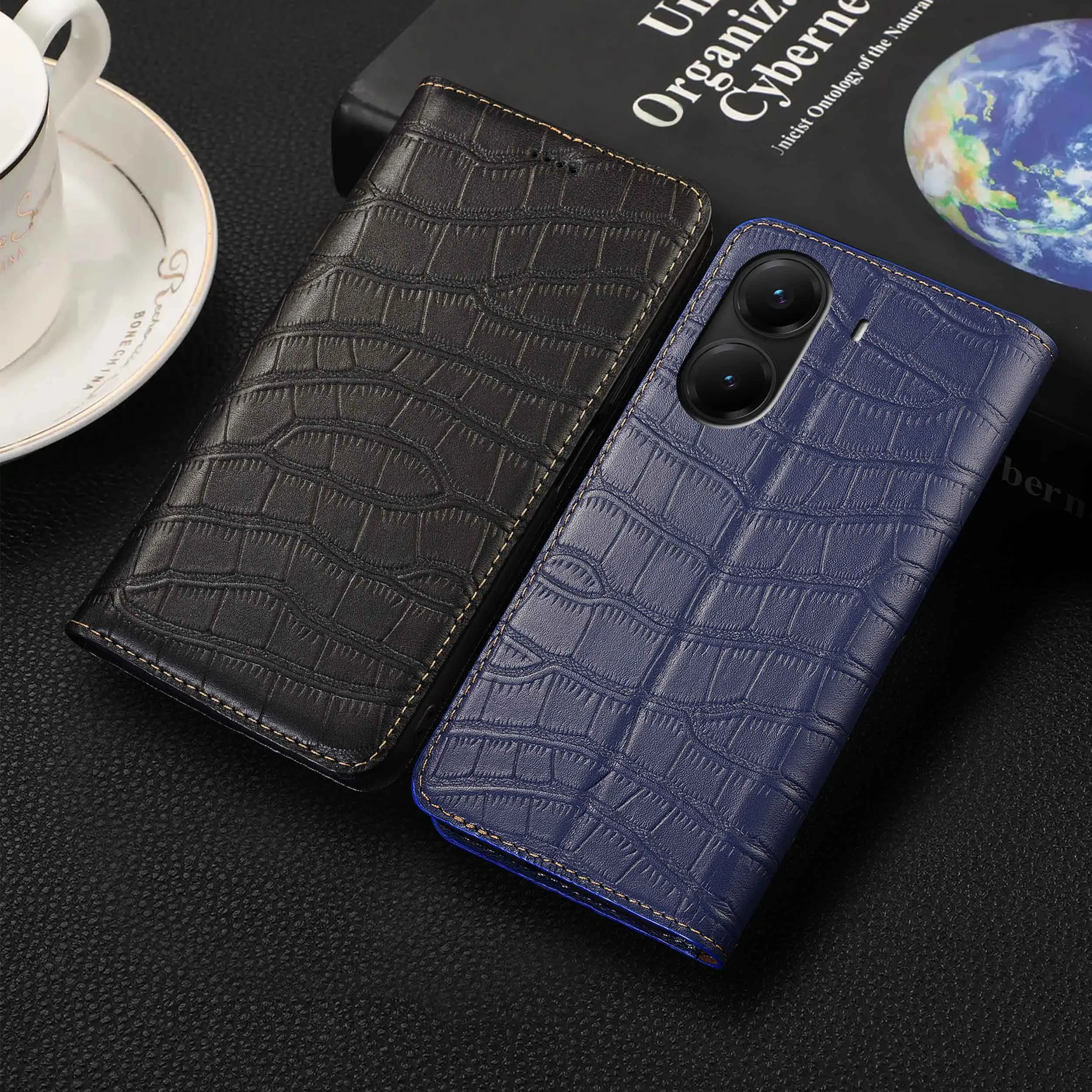 

For Xiaomi Poco X3 X4 X5 X6 X7 Pro NFC GT Neo 5G Crocodile Belly Pattern Of Genuine Leather Wallet Flip Phone Cover Case Cowhide