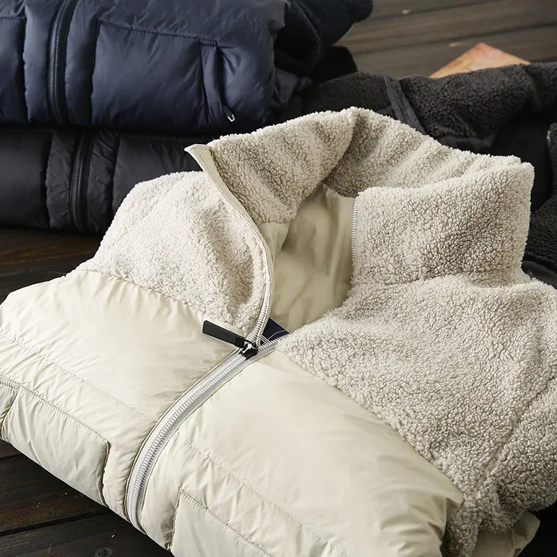 Europe, America, there are large sizes, winter warm fleece splicing stand-up collar down jacket tops