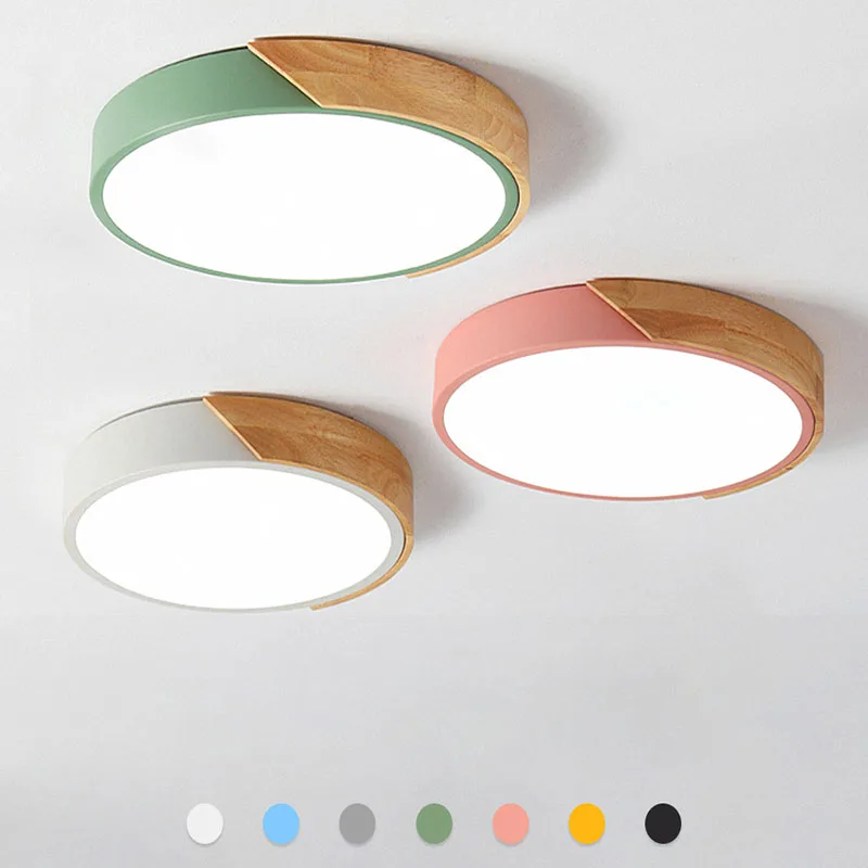 

Nordic Minimalist Wooden Ceiling Lighting Modern Creative Macaron Decoration Children's Study Living Bedroom Room Round LED Lamp