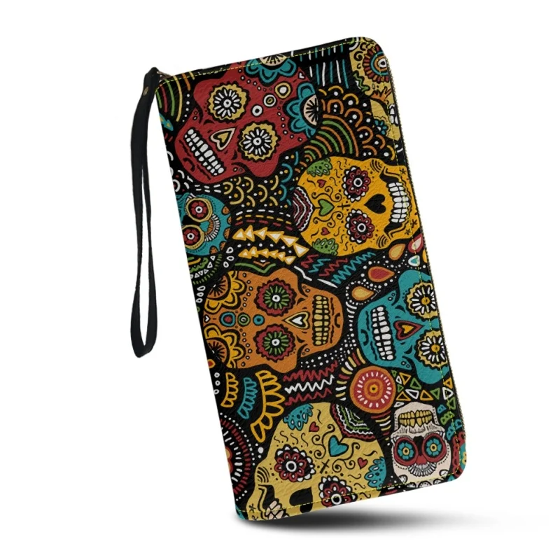 Belidome Sugar Skull Wristlet Wallets for Womens Casual PU Leather Long Purse RFID Blocking Card Holder Clutch Bag Lady Handbags