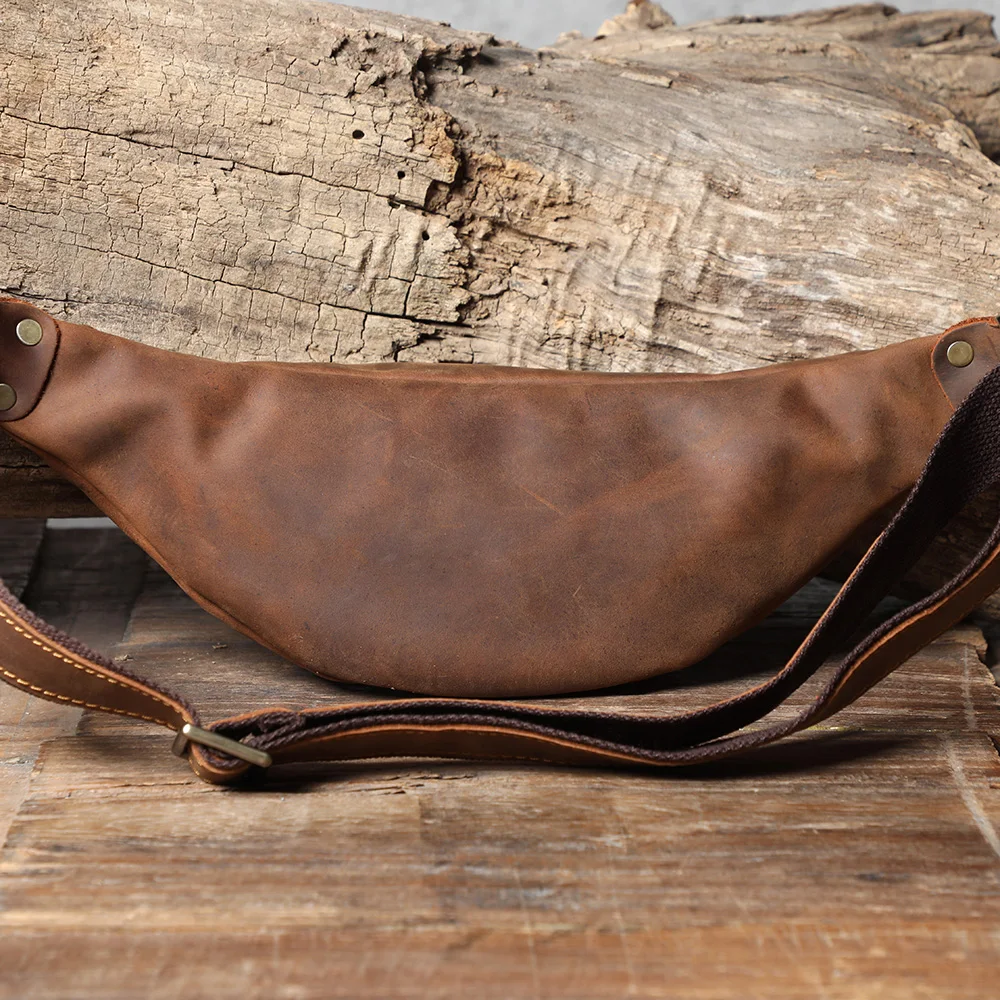 Hochwertige Echtleder-Brusttasche für Herren, Vintage Vollnarbenleder-Umhängetasche, Sling Bag, Tagesrucksack mit großer Kapazität – Detail 10