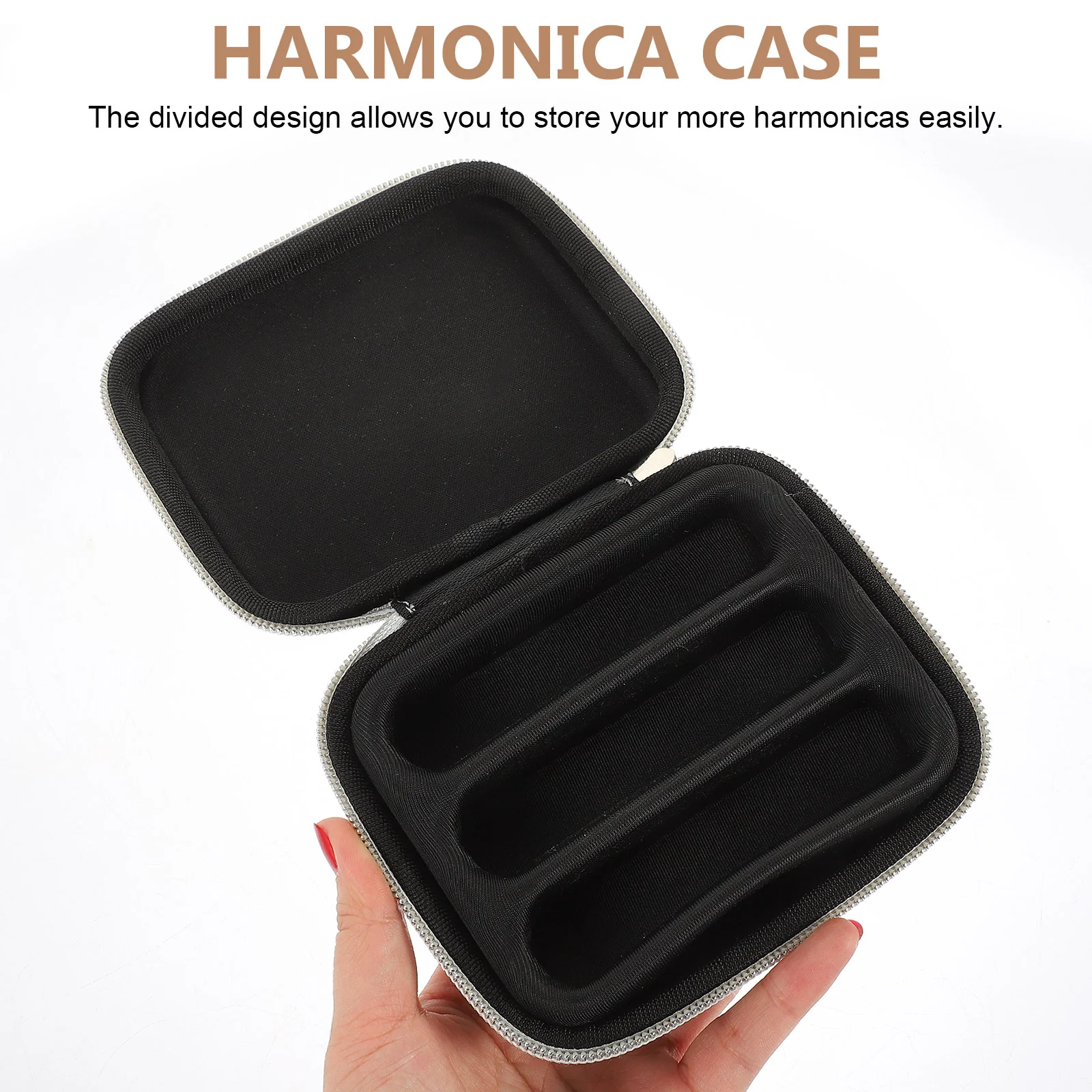 Harmonica Case Shockproof 10- Hole Harmonica Bag Harmonica Accessory Case Black Container Organiser Protective Accessory