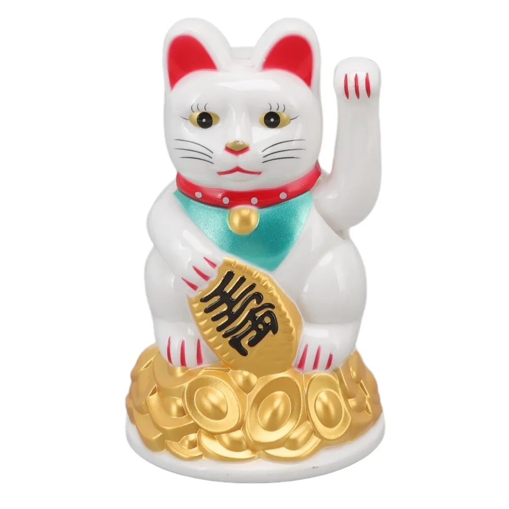 Plastic Battery Powered Waving Fortune Cat 4.5inch Stable Long-time Running Chinese Style Lucky Cat Ornament Gold ， White