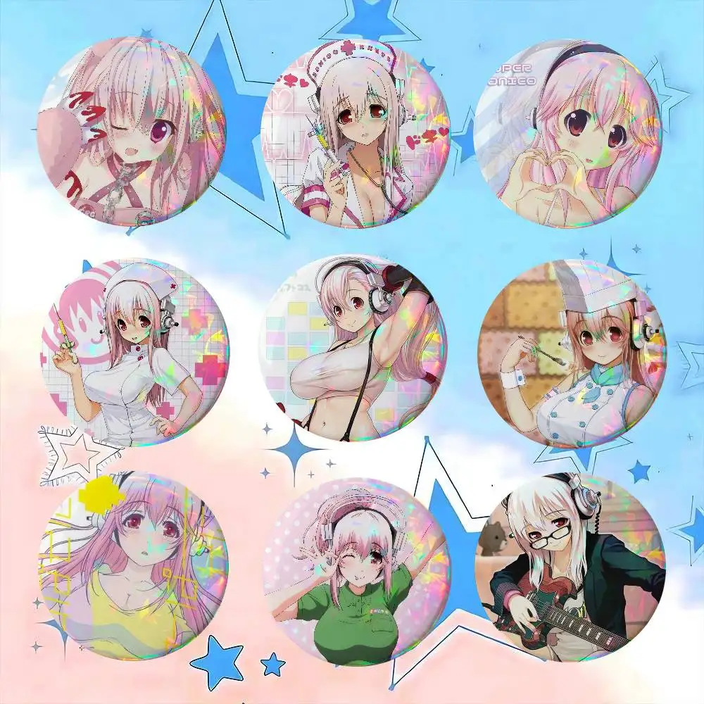 Cartoon S-Super S-Sonico Fun Creative  Round Badge Game Figure Button Pin Tinplate Brooch Clothes Bag Accessories Friends Gift